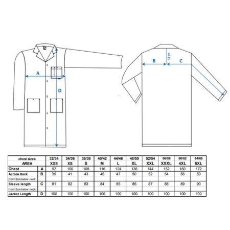 c851_-_standard_cotton_unisex_standard_lab_coat_premier_scientific_size_chart
