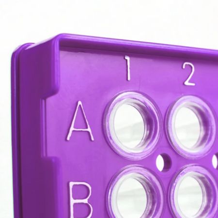 framestar_96_well_semi-skirted_pcr_plate_with_upstand_abi_style_(various_colours)_premier_scientific_purple_side