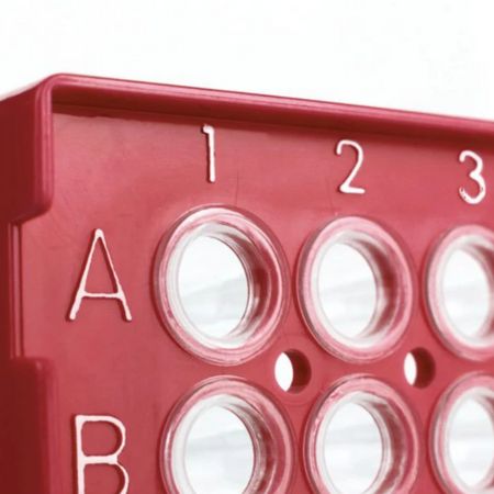 framestar_96_well_semi-skirted_pcr_plate_with_upstand_abi_style_(various_colours)_premier_scientific_red_side